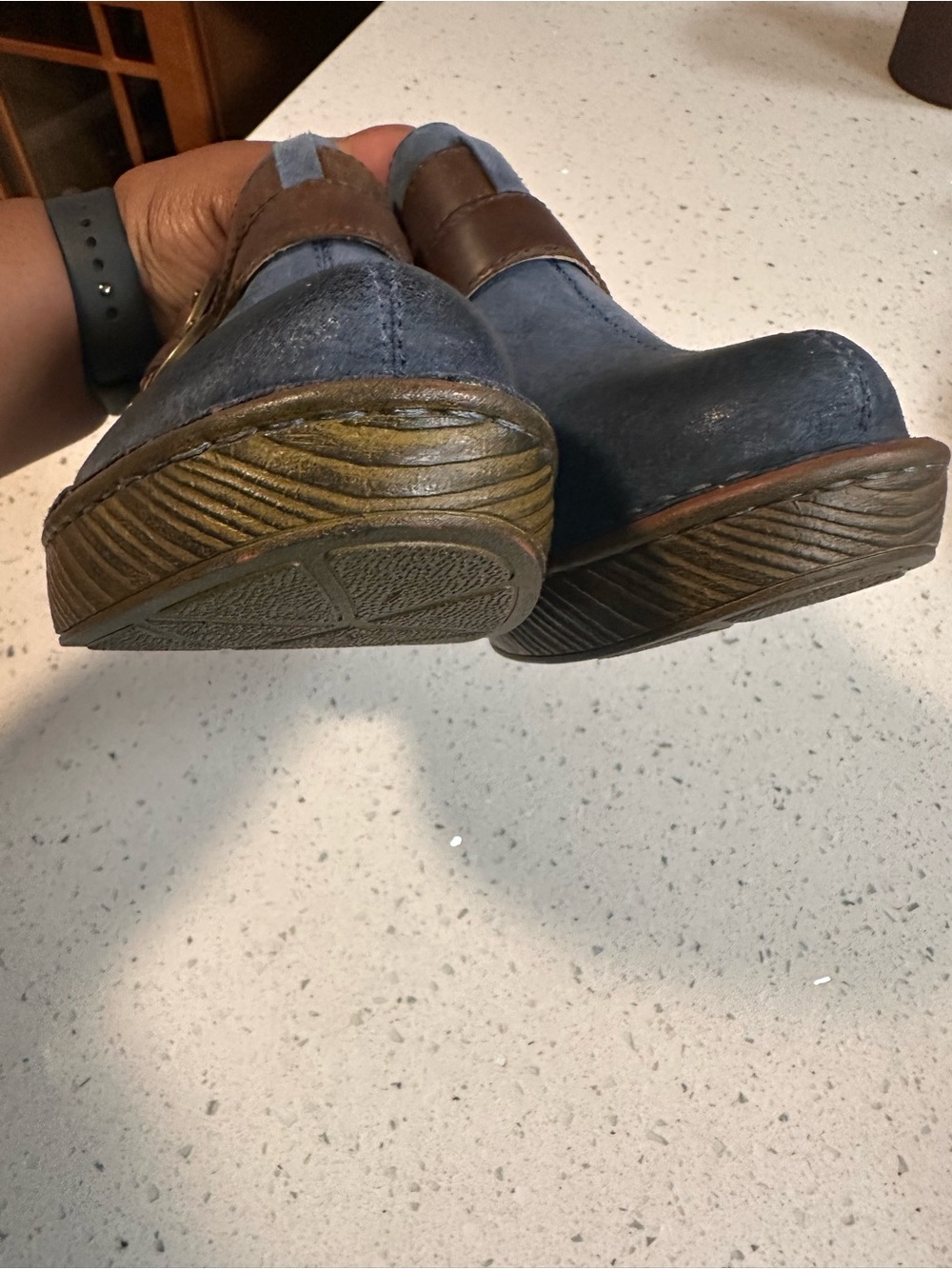 Born Blue Suede Leather Clogs Mules Double Buckle Slip On Heels Shoes Women’s 8 - Picture 10 of 15